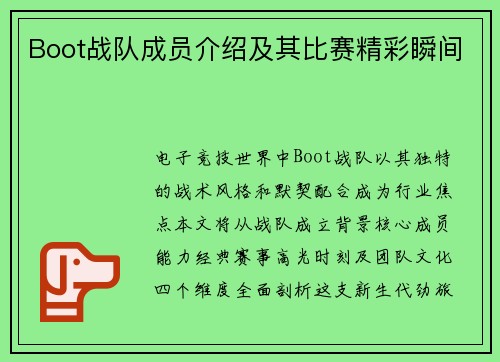 Boot战队成员介绍及其比赛精彩瞬间
